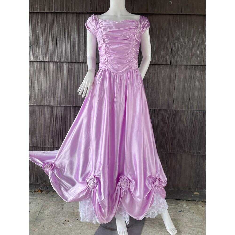 Lavender Satin Maxi Dress with Ruched Bodice